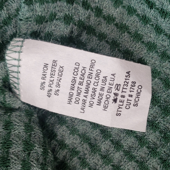 Ces Femme green waffle animal print color block long sleeve knit top small - Picture 6 of 7